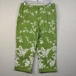Lauren Ralph Lauren Women's Capris Sz 12 Floral White Lime Green Tropical Casual